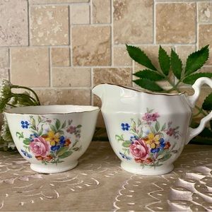 English Gold Trim Creamer & Sugar Bowl Set - Adderley Fine Bone China